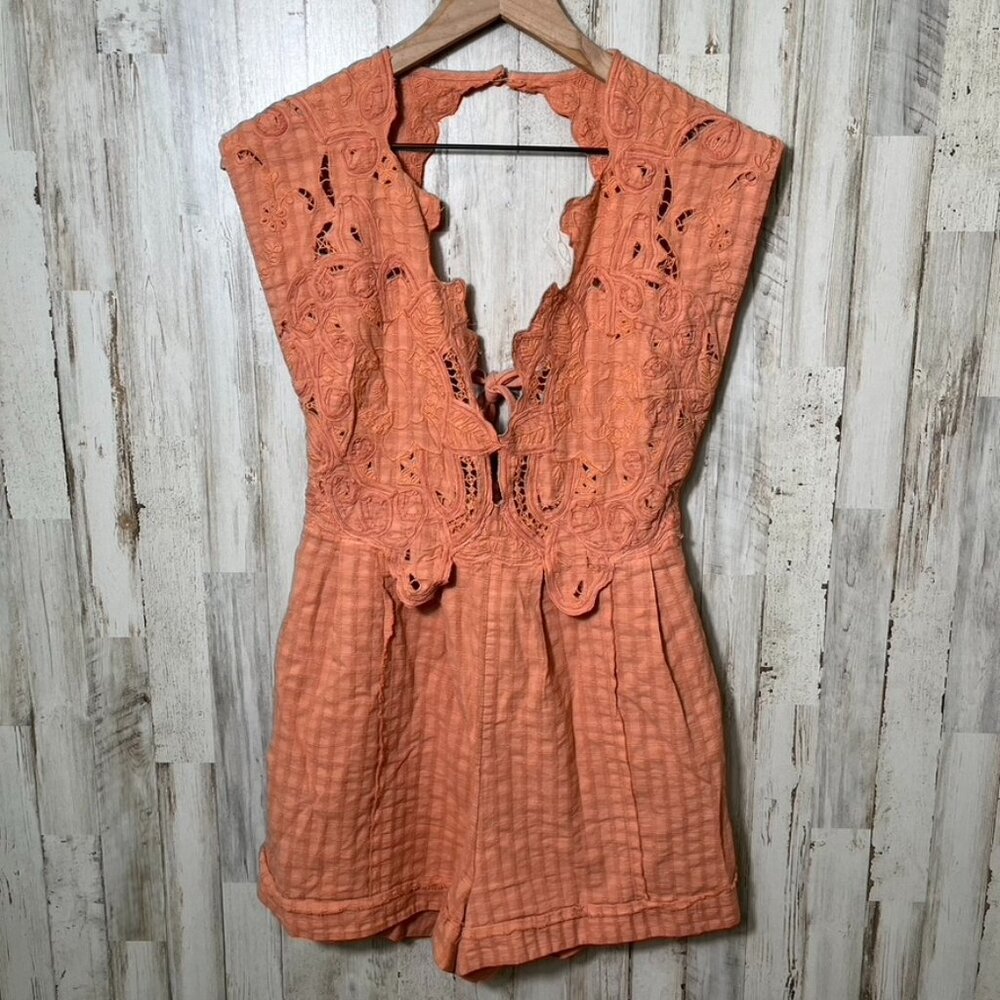 Free People Finley Cutwork Orange Lace Romper Womens Size 4